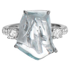 Anillo de oro blanco con aguamarina y diamante blanco de 9,96 quilates