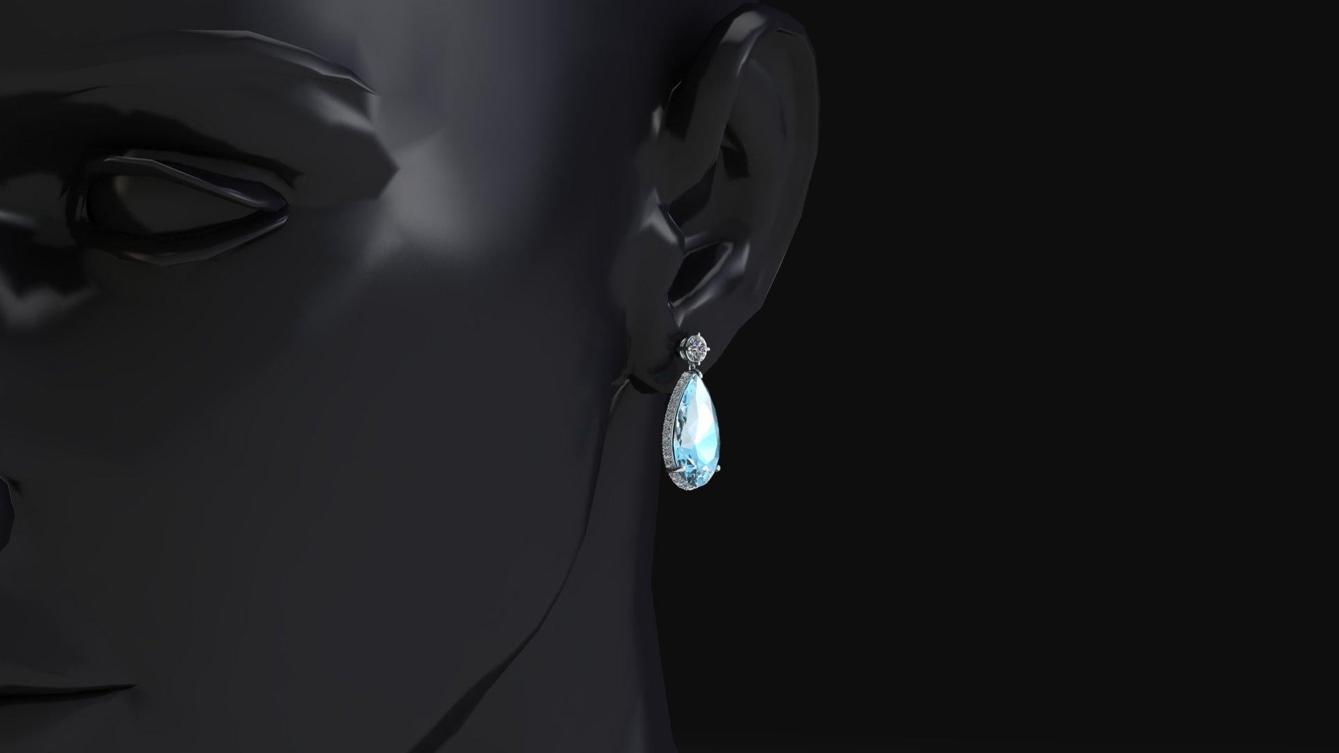 9,96 Karat birnenförmiger Aquamarin und Diamanten Platin Tropfen-Ohrringe mit baumelnden Ohrringen im Zustand „Neu“ im Angebot in New York, NY