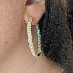 9.96 cts Inside Out Oval Pave Diamond Hoop Earrings in 18k Yellow Gold