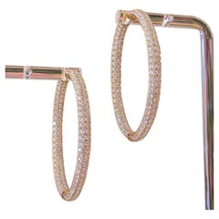 9.96 cts Inside Out Oval Pave Diamond Hoop Earrings in 18k Yellow Gold