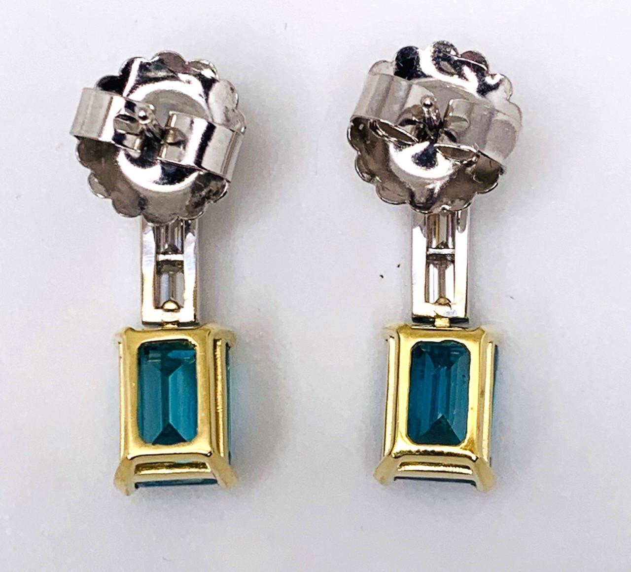 Blue Zircon and Diamond Drop Earrings in 18k White Gold, 9.97 Carats Total For Sale 2