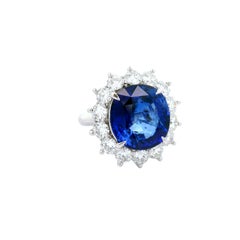 Bague halo de saphirs de Ceylan de 9,97 carats et diamants, certifiée GIA