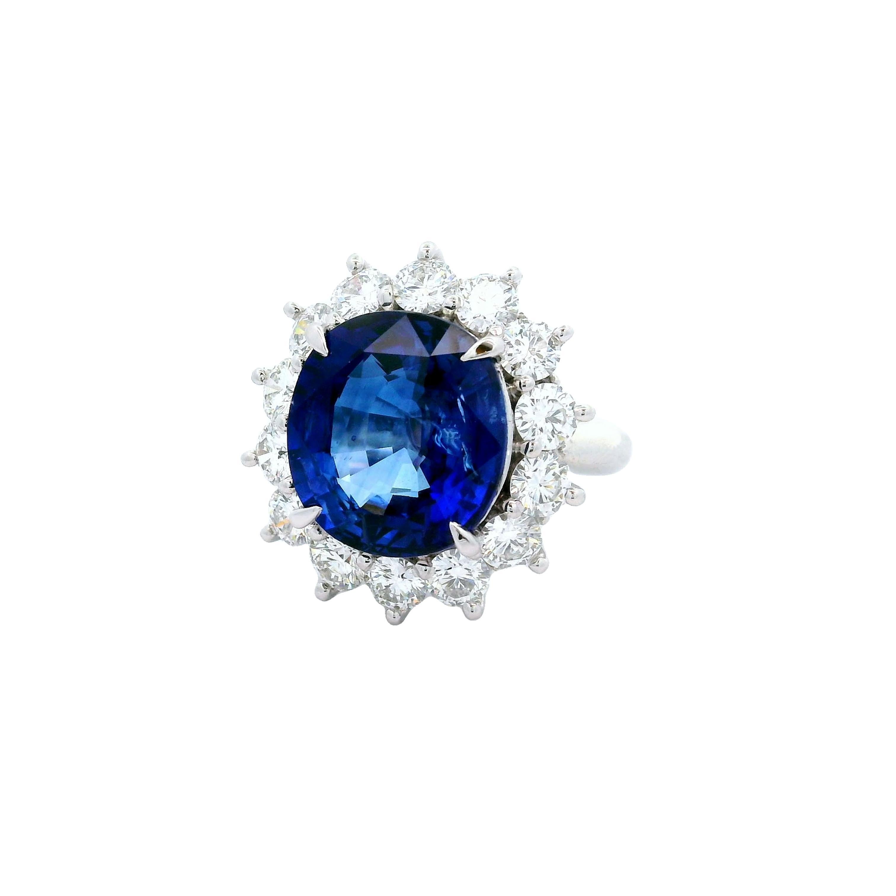Platinring mit 9,97 Karat Ceylon-Saphir-Diamant-Halo, GIA-zertifiziert (Zeitgenössisch) im Angebot