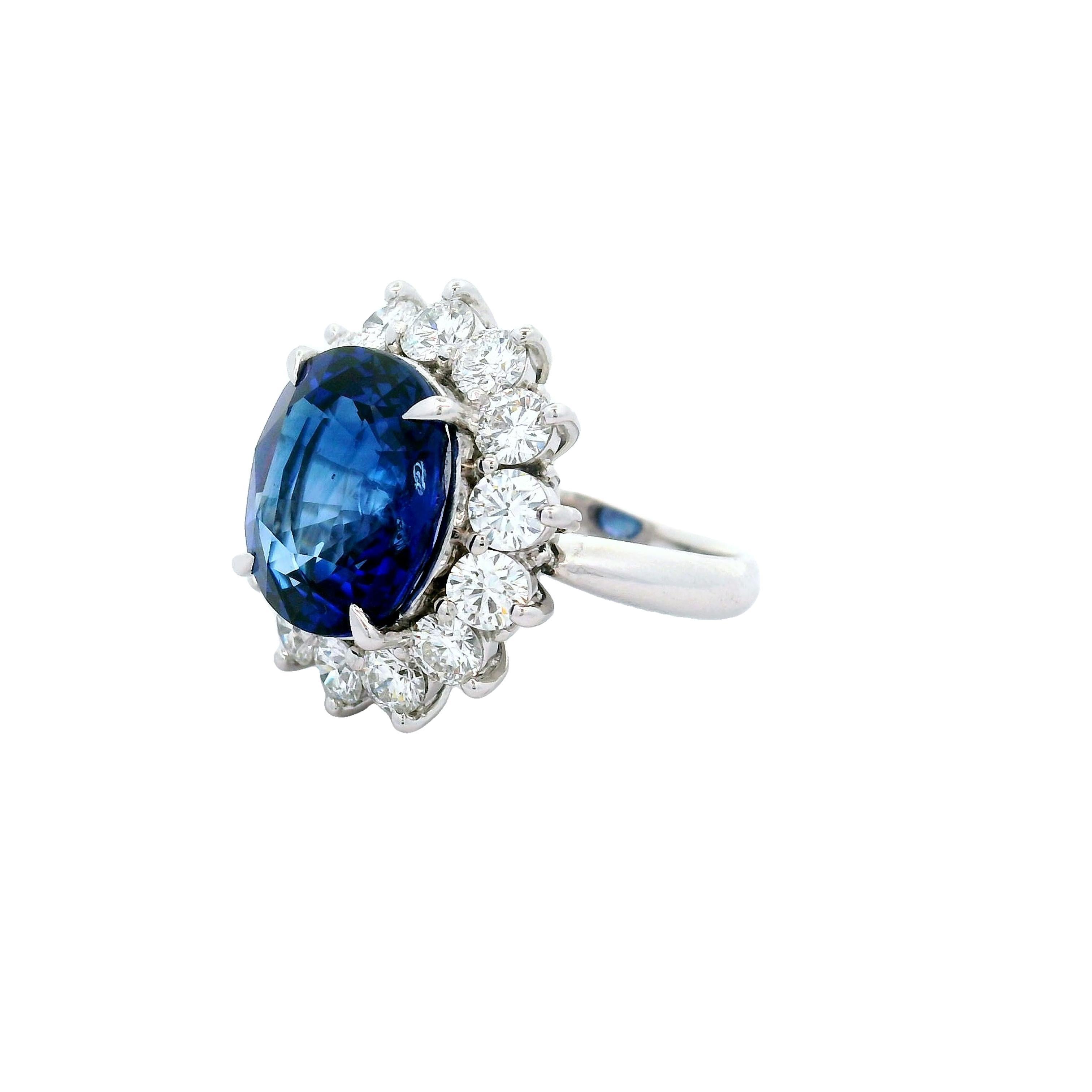 Platinring mit 9,97 Karat Ceylon-Saphir-Diamant-Halo, GIA-zertifiziert im Zustand „Neu“ im Angebot in Beverly Hills, CA
