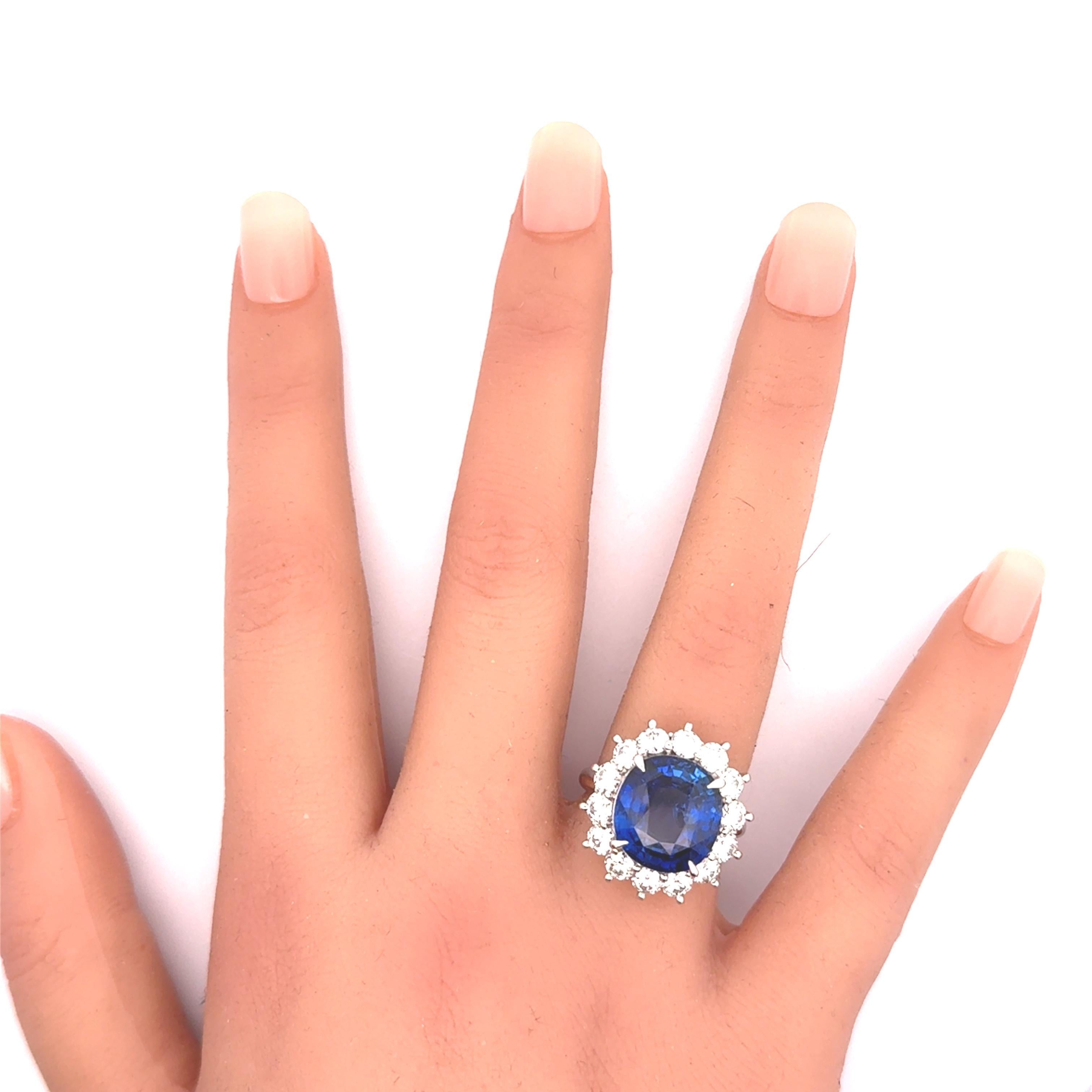 Platinring mit 9,97 Karat Ceylon-Saphir-Diamant-Halo, GIA-zertifiziert Damen im Angebot