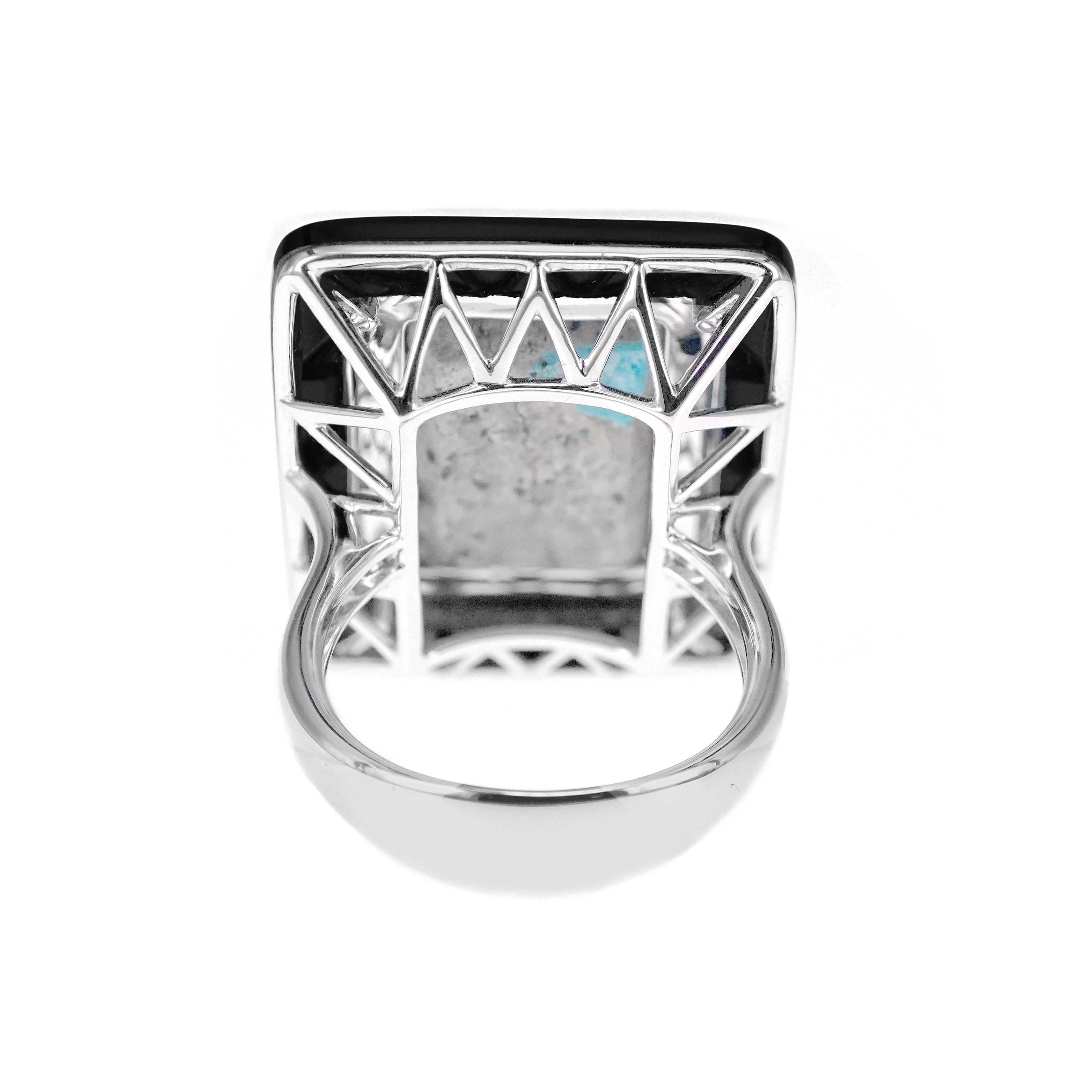 Women's or Men's 9.97 Carat Turquoise 6.30 Carat Onyx Diamond Cocktail Lucky Ring For Sale