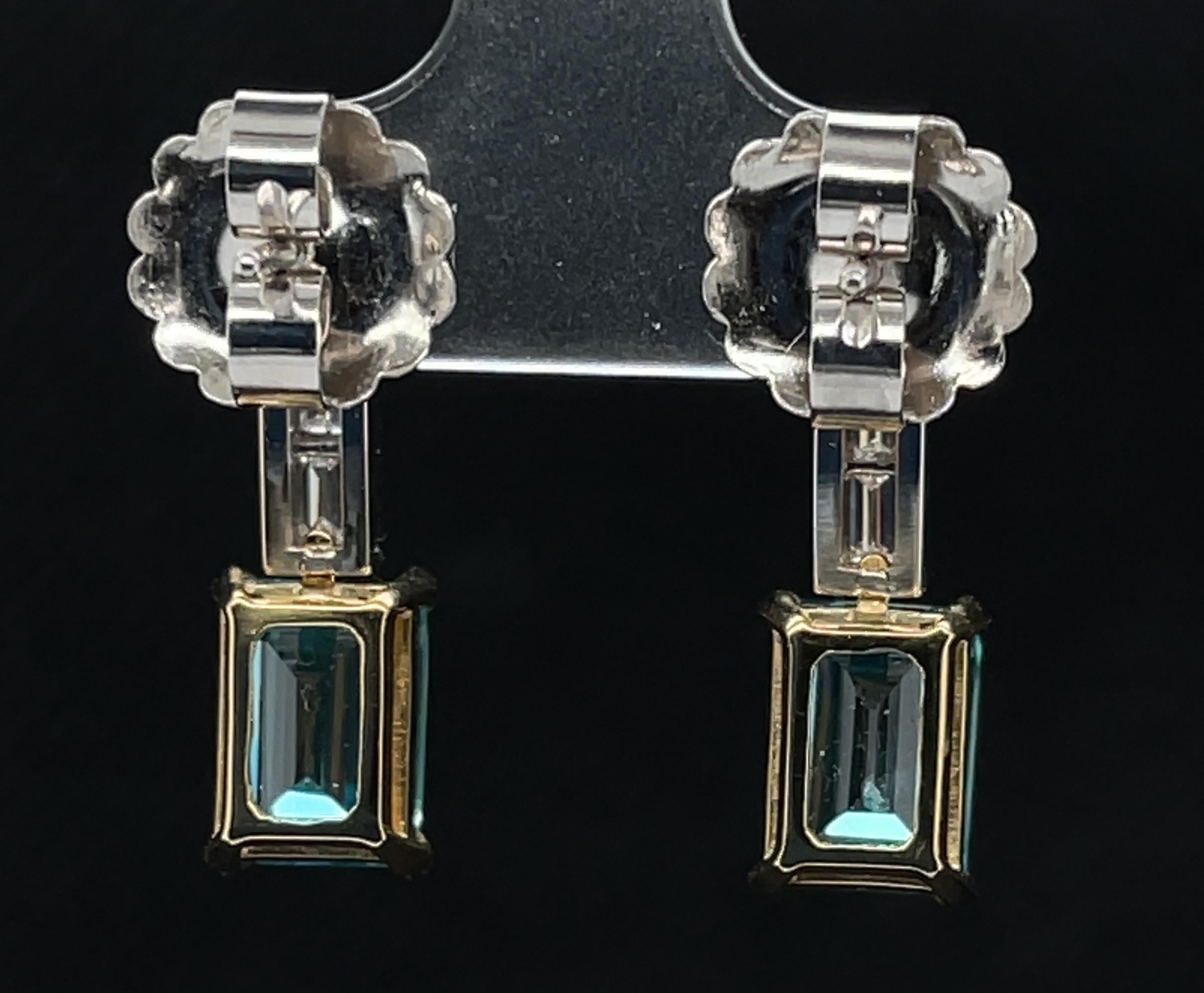 Blue Zircon and Diamond Drop Earrings in 18k White Gold, 9.97 Carats Total In New Condition For Sale In Los Angeles, CA