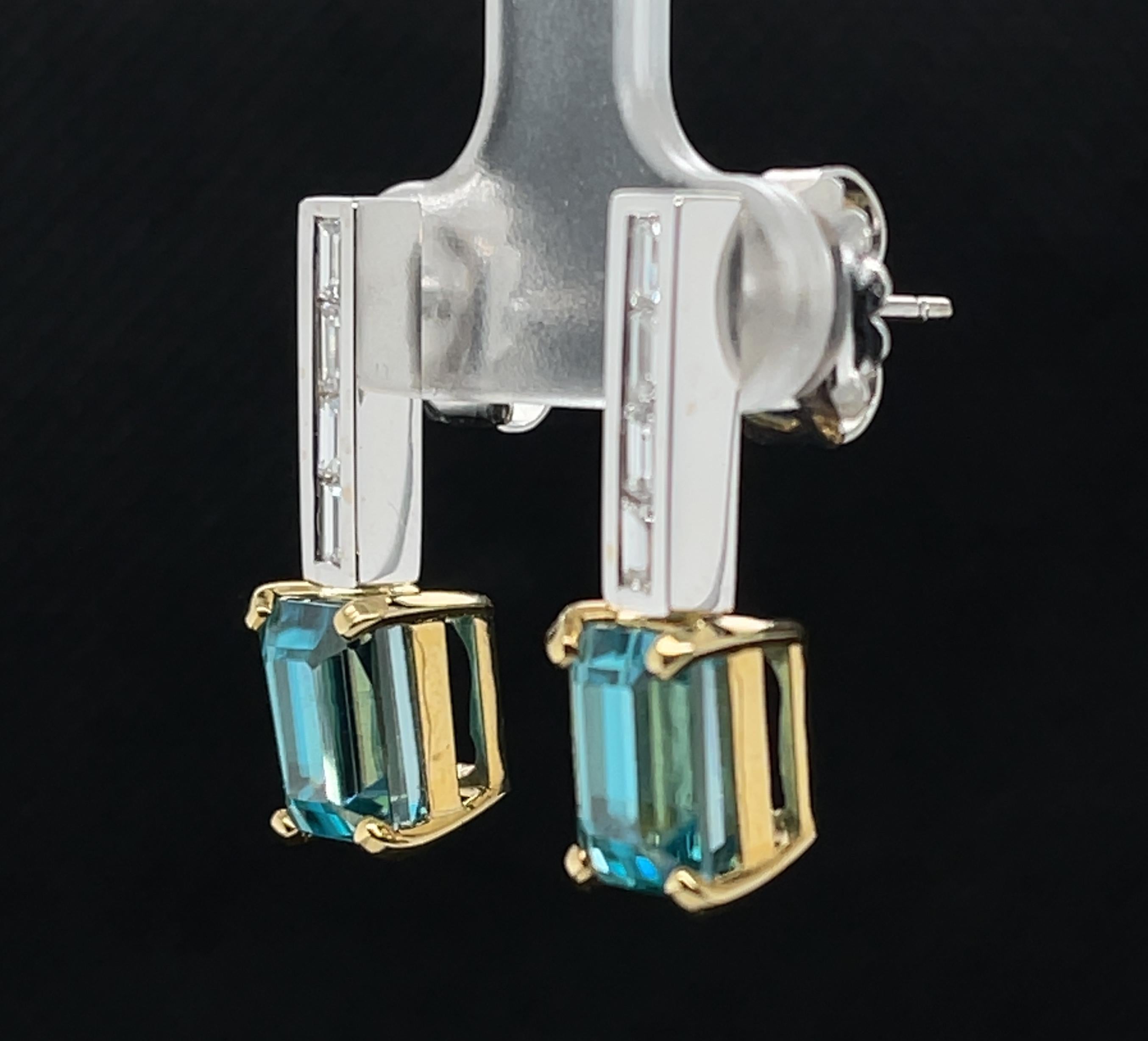 Women's Blue Zircon and Diamond Drop Earrings in 18k White Gold, 9.97 Carats Total For Sale