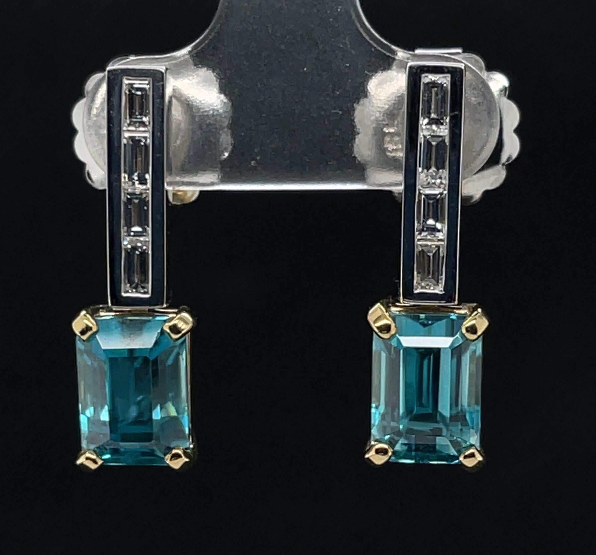 Blue Zircon and Diamond Drop Earrings in 18k White Gold, 9.97 Carats Total For Sale 1