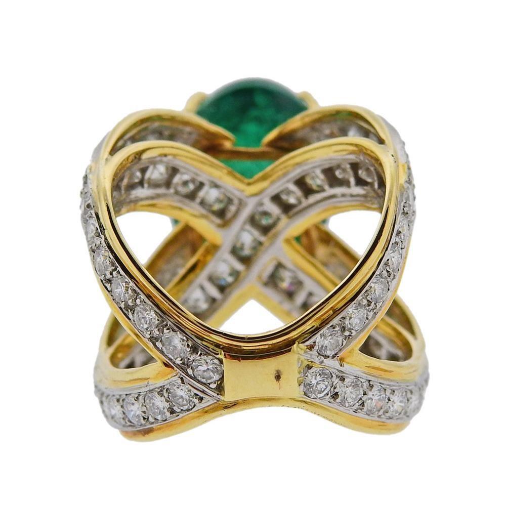 9.97 Karat Smaragd-Cabochon-Diamant-Goldring im Zustand „Hervorragend“ im Angebot in New York, NY
