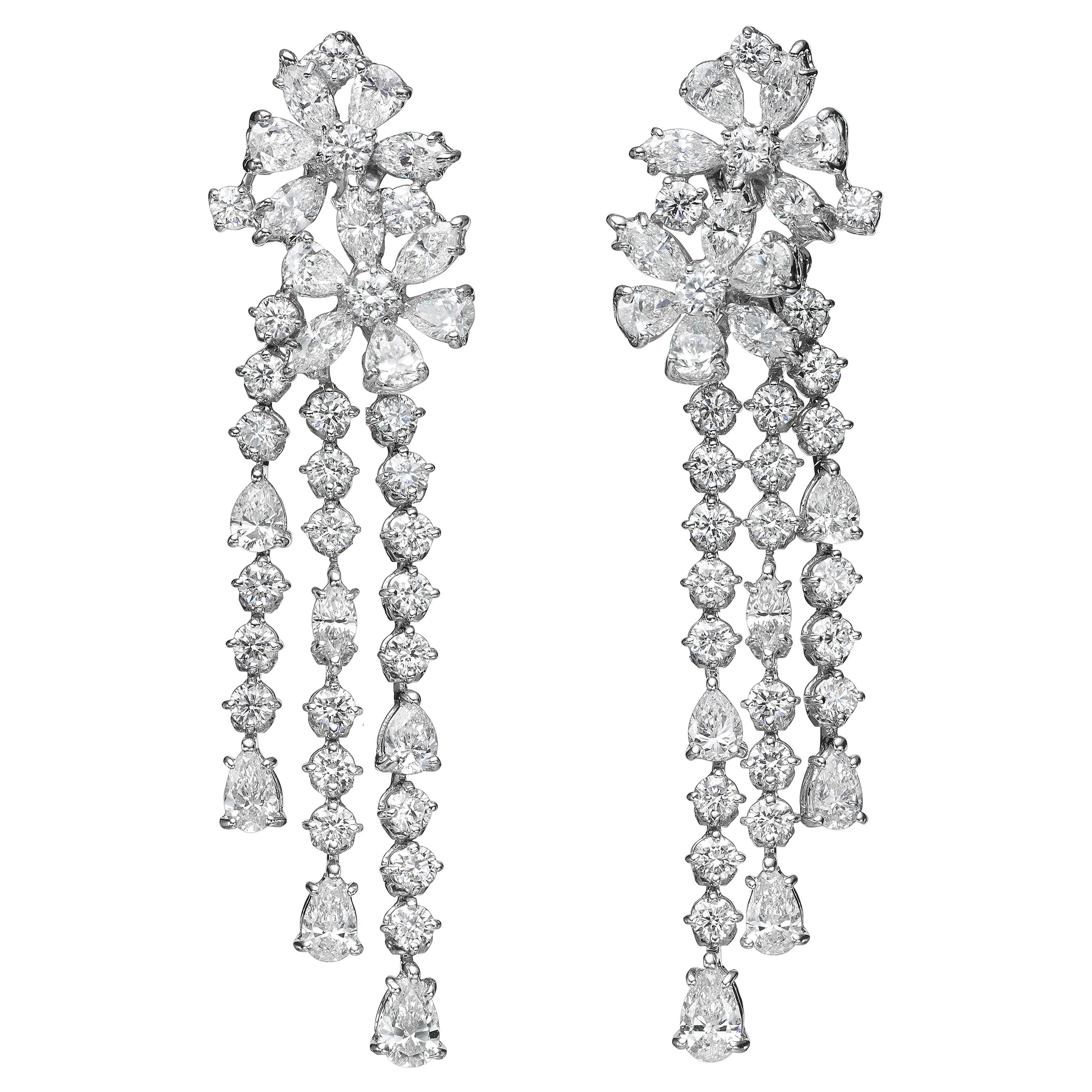 9.98 Carat Multi-Shape Diamond 18 Karat White Gold Chandelier Earrings
