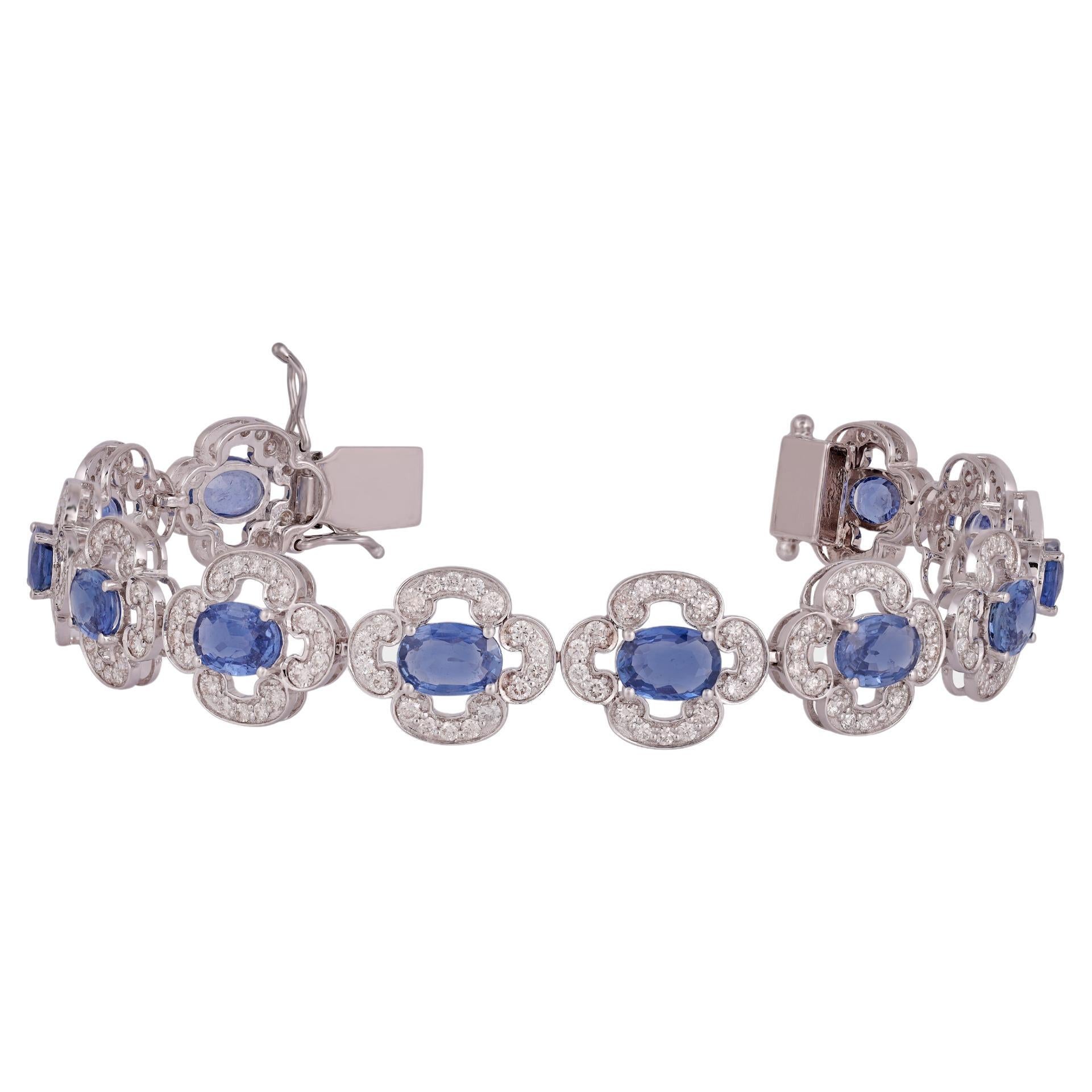 Bracelet tennis en or blanc 18 carats avec saphirs clairs et diamants de 9,99 carats