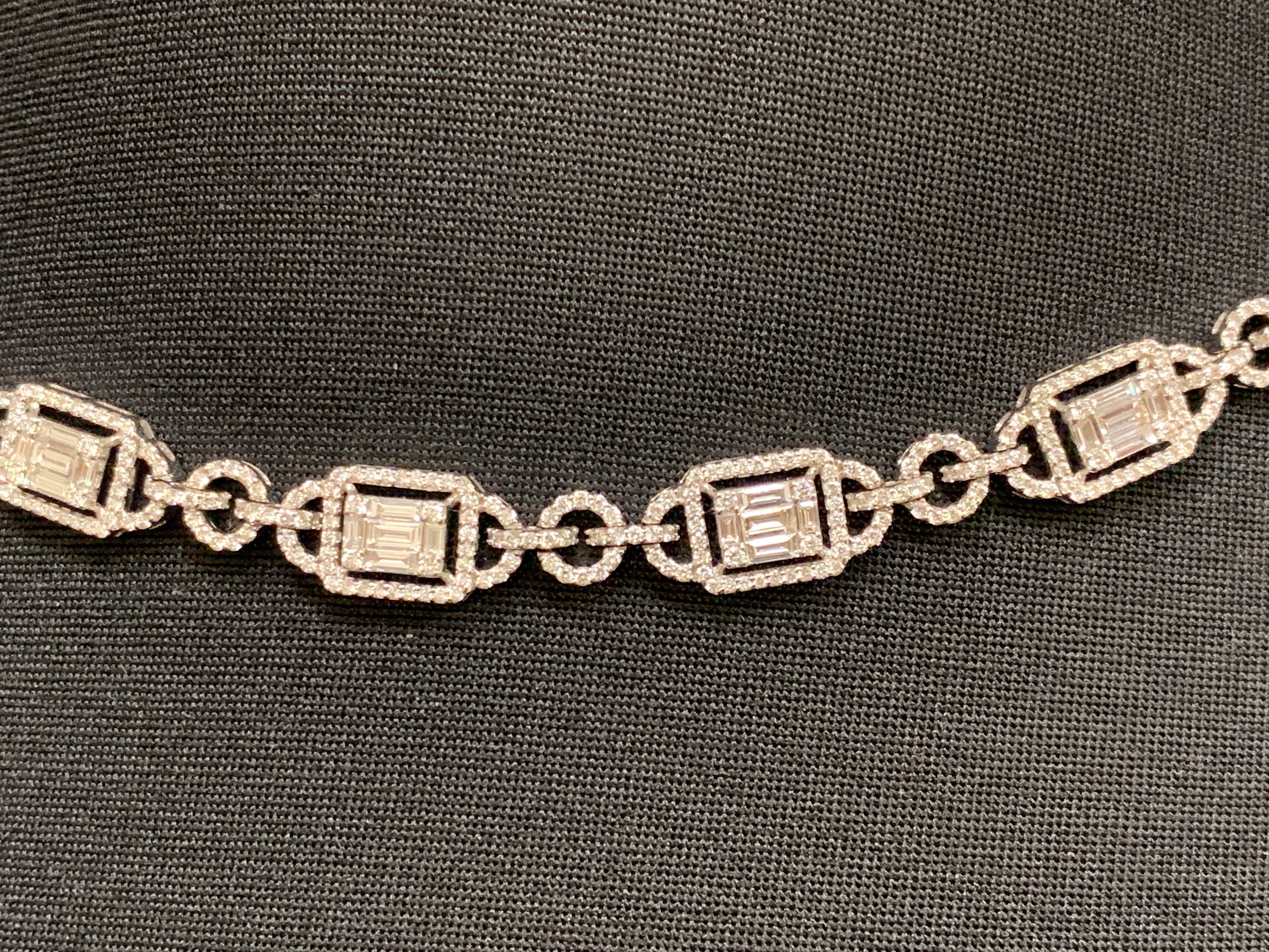 Baguette Cut 9.99 Carat Emerald Cut Cluster Diamond Necklace