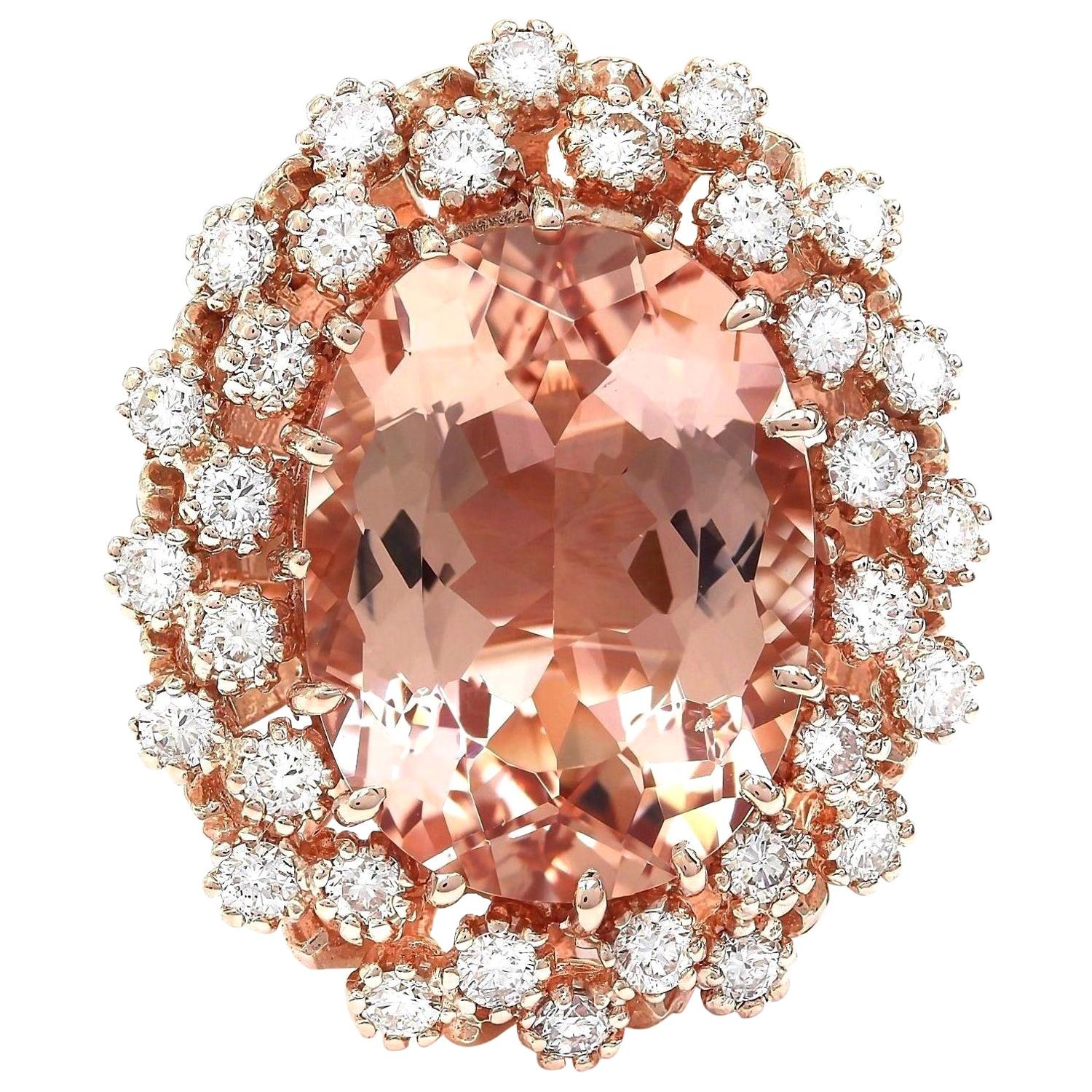 Natürlicher Morganit-Diamantring aus 14 Karat massivem Roségold 