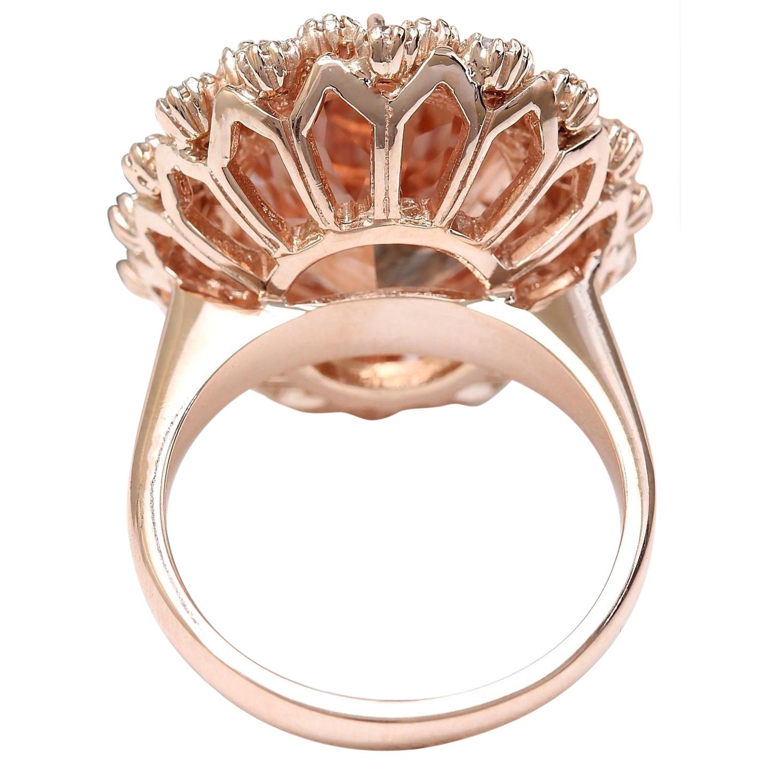 Oval Cut Natural Morganite Diamond Ring In 14 Karat Solid Rose Gold  For Sale