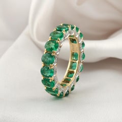 9.99 Ct Zambian Emerald 0.52 Ct SI/H Diamond Band Ring 18k Yellow White Gold