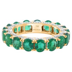 9.99 Ct Zambian Emerald 0.52 Ct SI/H Diamond Band Ring 18k Yellow White Gold