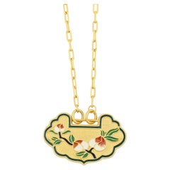 Collier pendentif en or pur 999 avec motif décoratif sur le thème chinois 