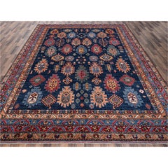 9'9"x12' Blue Afghan Ersari Turkish Knot Caucasian Motif Hand Knotted Wool Rug