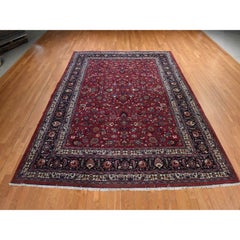 9'9"x12'10" Jazzy Red Persian Meshad All Over Design Hand Knotted Pure Wool Rug
