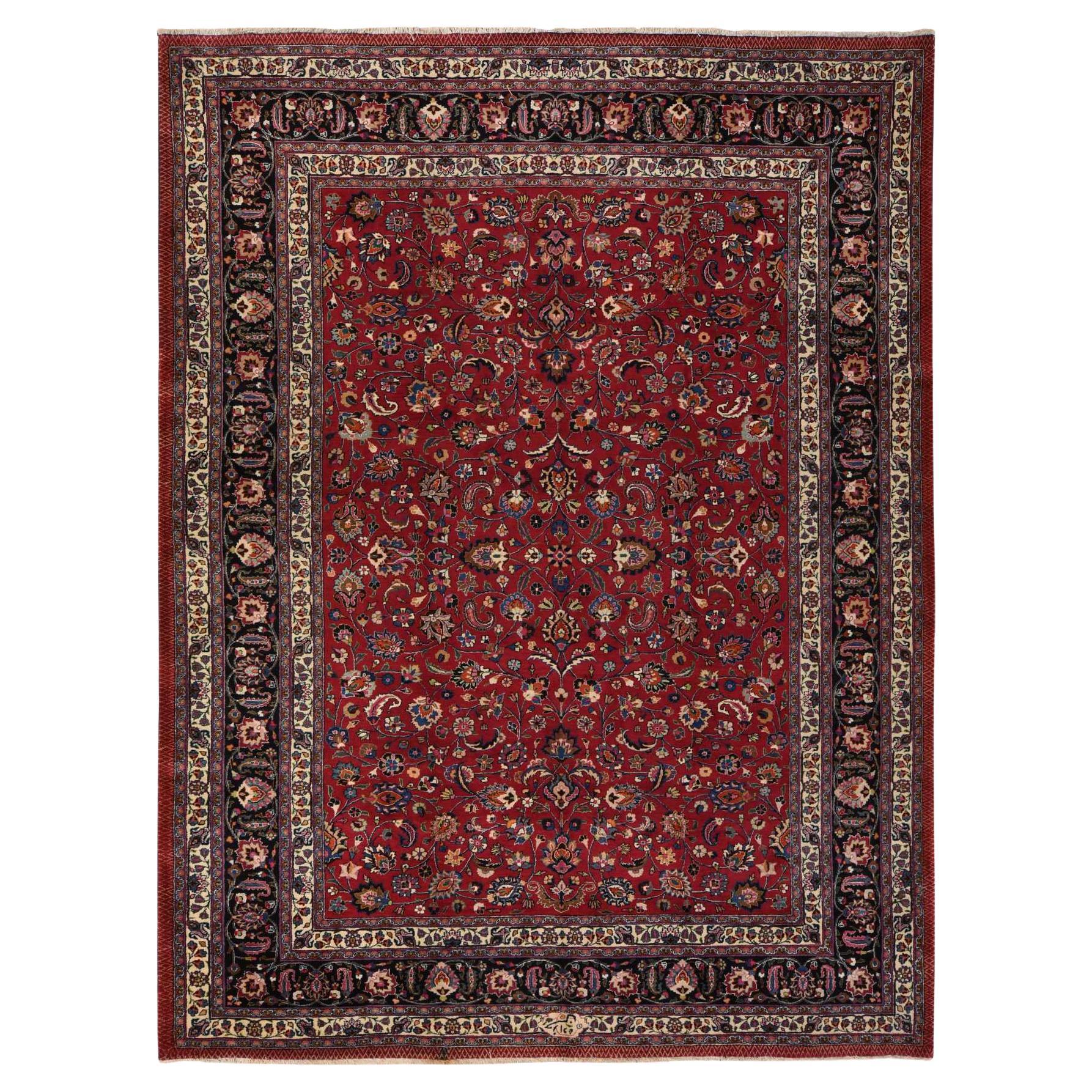 9'9 "x12'10" Jazzy Red Persian Meshad All Over Design Tappeto annodato a mano in pura lana