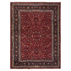 9'9 "x12'10" Jazzy Red Persian Meshad All Over Design Tappeto annodato a mano in pura lana