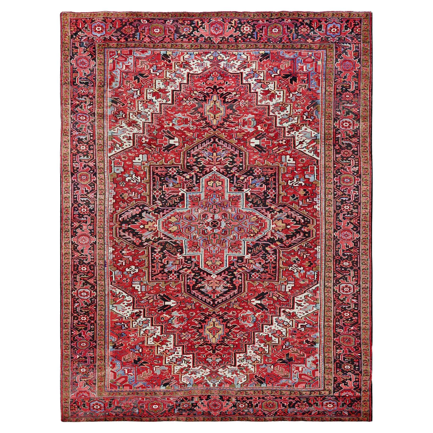 9'9"x12'5" Imperial Red Vintage Persian Heriz Hand Knotted Wool Oriental Rug