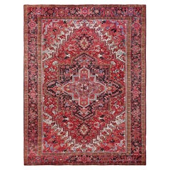 9'9"x12'5" Imperial Red Vintage Persian Heriz Hand Knotted Wool Oriental Rug