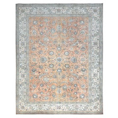 9'9 "x12'5" Rosa Annodato a mano Antico Tappeto Persiano Tabriz in Lana Organica Orientale