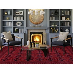 9'9"x12'8" Red Afghan Khamyab with Geometric Pattern Hand Knotted Soft Wool Rug