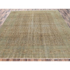 9'9"x12'9" Brown Distressed Antique Zoroastrian Hand Knotted Pure Wool Rug