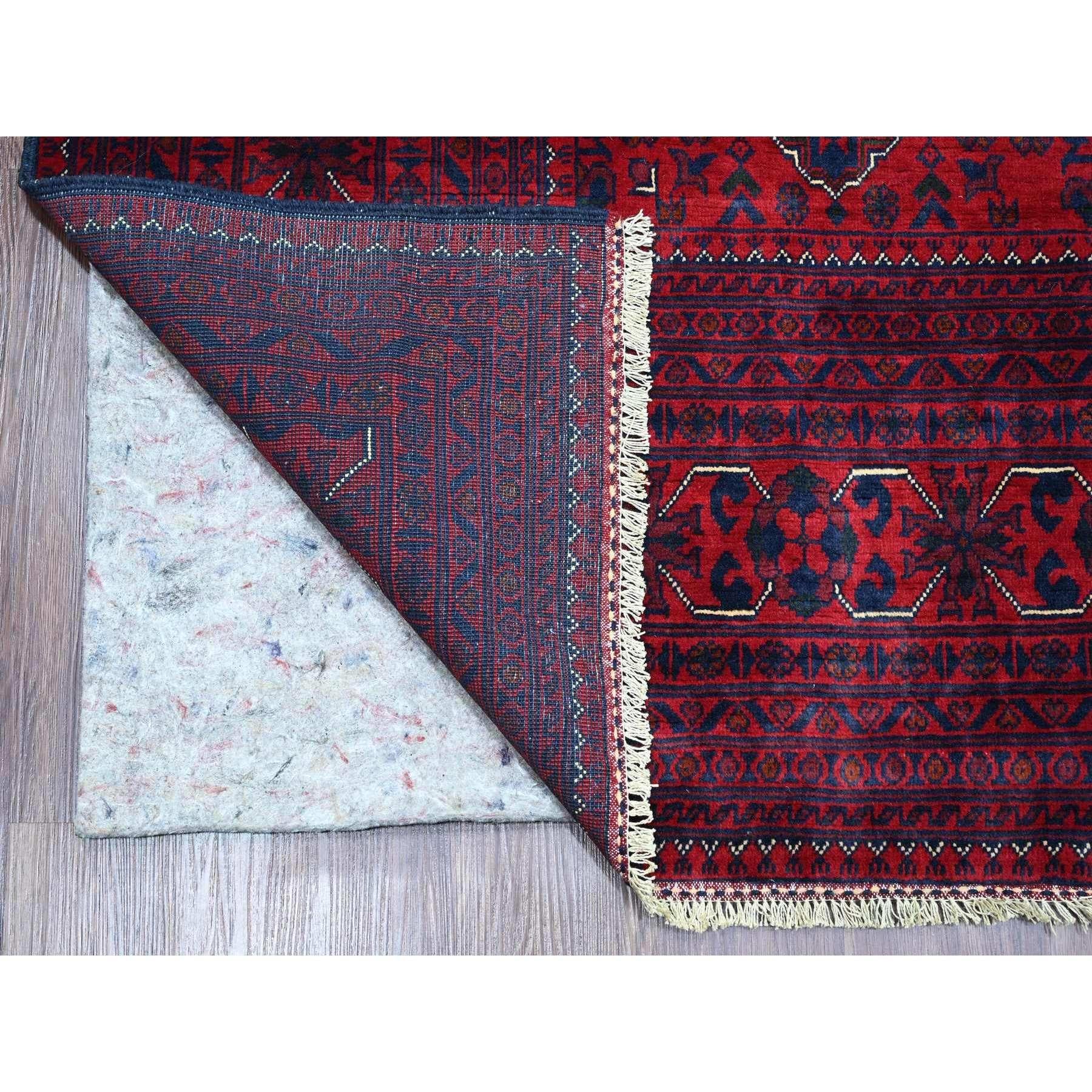 Afghan Tapis oriental rouge afghan Khamyab à motif géométrique noué à la main 9'9
