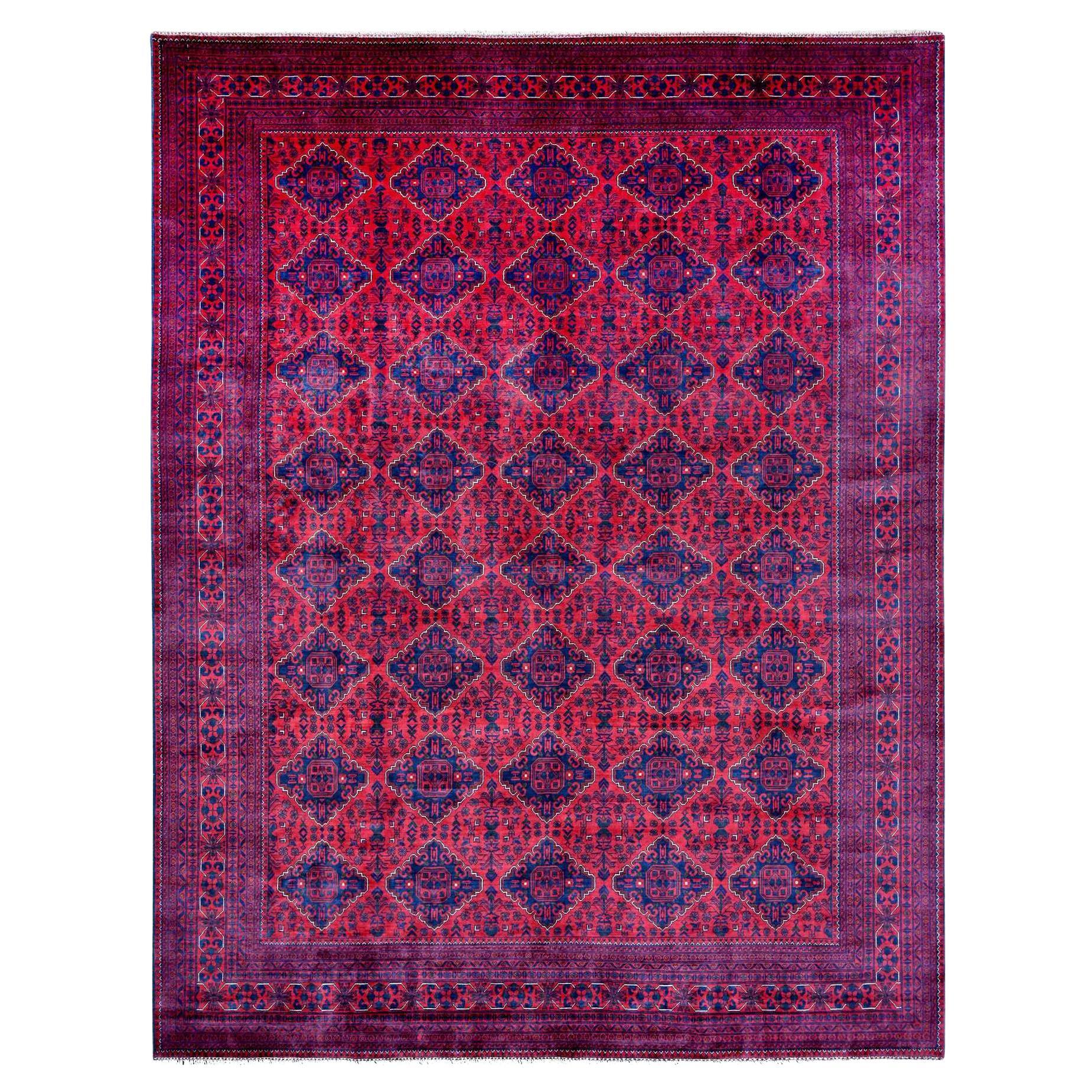 9'9"x12'9" Red Hand Knotted Afghan Khamyab Geometric Design Wool Oriental Rug