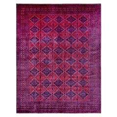 9'9"x12'9" Red Hand Knotted Afghan Khamyab Geometric Design Wool Oriental Rug