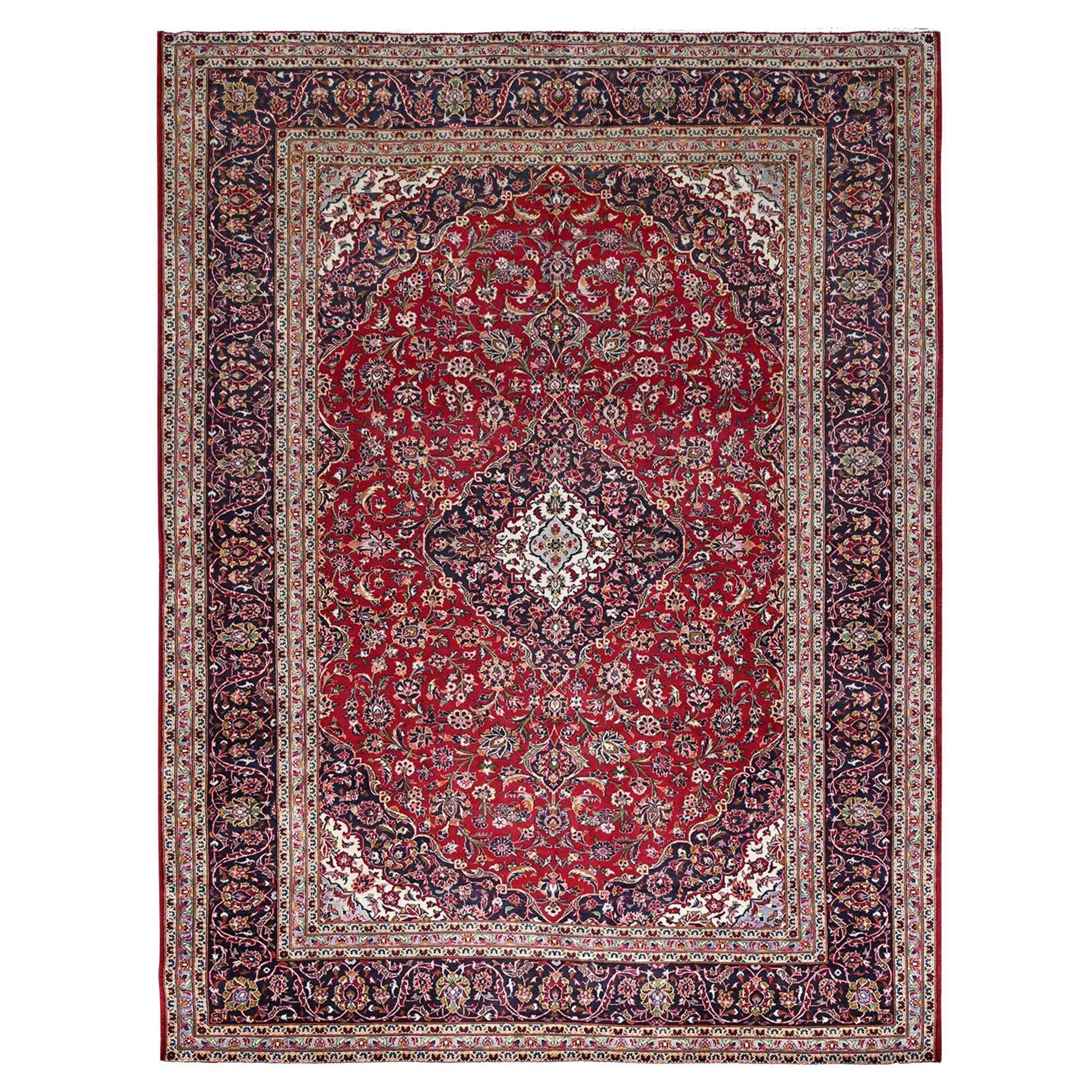 9'9"x13' Ajax Red Hand Knotted Vintage Persian kashan Pure Wool Oriental Rug