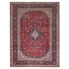 9'9"x13' Ajax Red Hand Knotted Vintage Persian kashan Pure Wool Oriental Rug