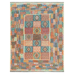 9'9"x13' Colorful Veggie Dyes Organic Wool Hand Woven Afghan Kilim Rug