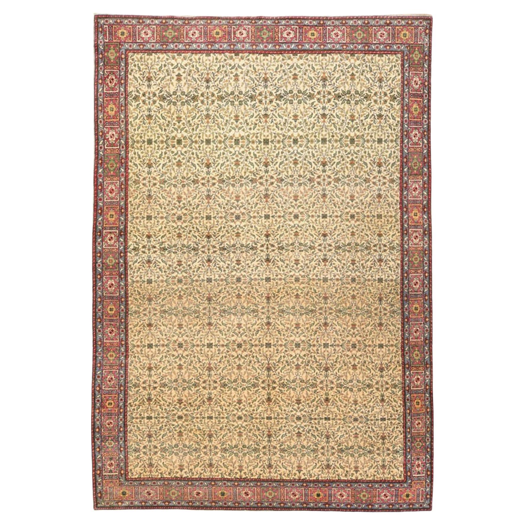 9
9"x13
 Ivory Vintage Turkish Sivas All Over Design Pure Wool Hand Knotted Rug For Sale