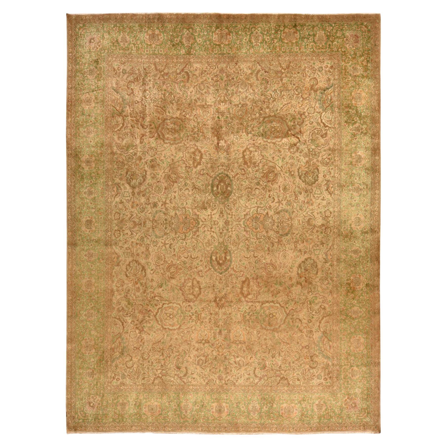 9'9 "x13' Marrón Claro Alfombra Oriental Vintage Persa Tabriz Anudada a Mano de Pura Lana en venta