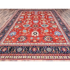 9'9"x13'  Red, Afghan Peshawar, Hand Knotted, Pure Wool, Oriental Rug