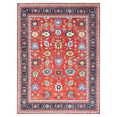 9'9"x13'  Red, Afghan Peshawar, Hand Knotted, Pure Wool, Oriental Rug