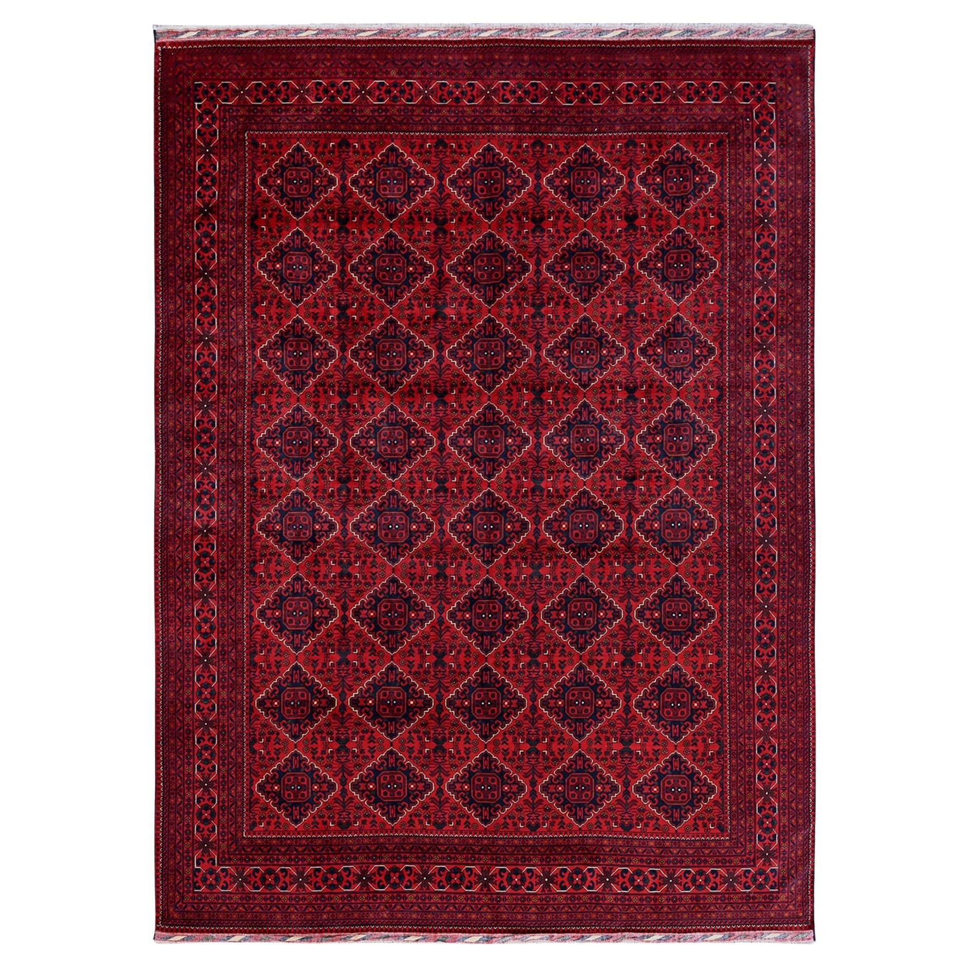 9'9 "x13'1" Alfombra afgana roja Khamyab con diseño geométrico Lana suave anudada a mano en venta