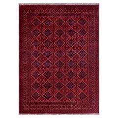 9'9 "x13'1" Alfombra afgana roja Khamyab con diseño geométrico Lana suave anudada a mano