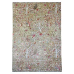 9
9"x13
10" Green Afghan Peshawar Birds of Paradise Design Hand Knotted Wool Rug