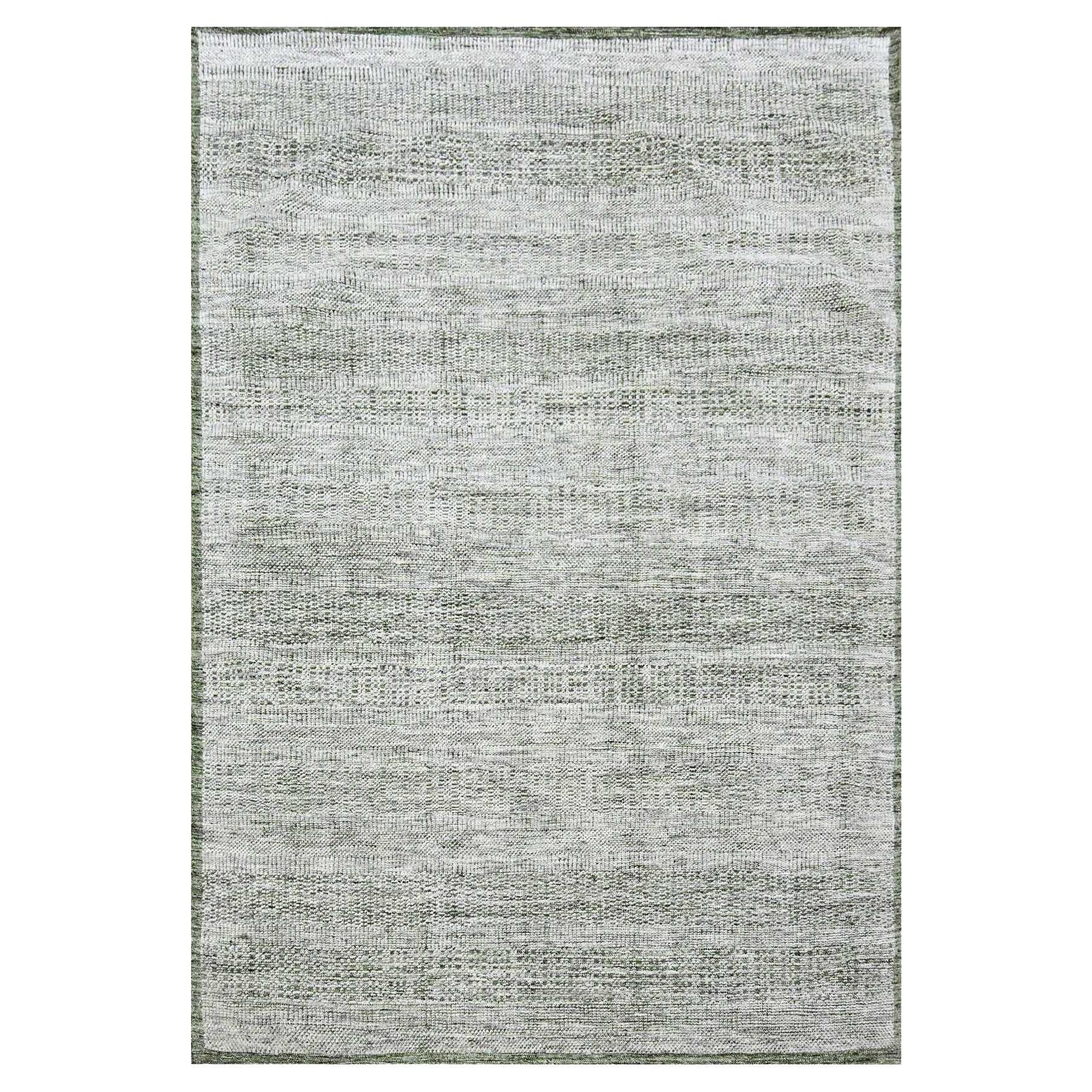 9'9 "x13'10" White & Green Oxidized Grass Design Hand Knotted Wool Tapis d'Orient