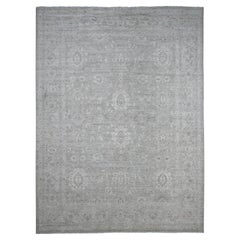 9'9"x13'2" Gray Washed Out Peshawar with Leaf Pattern Hand Knotted Pure Wool Rug