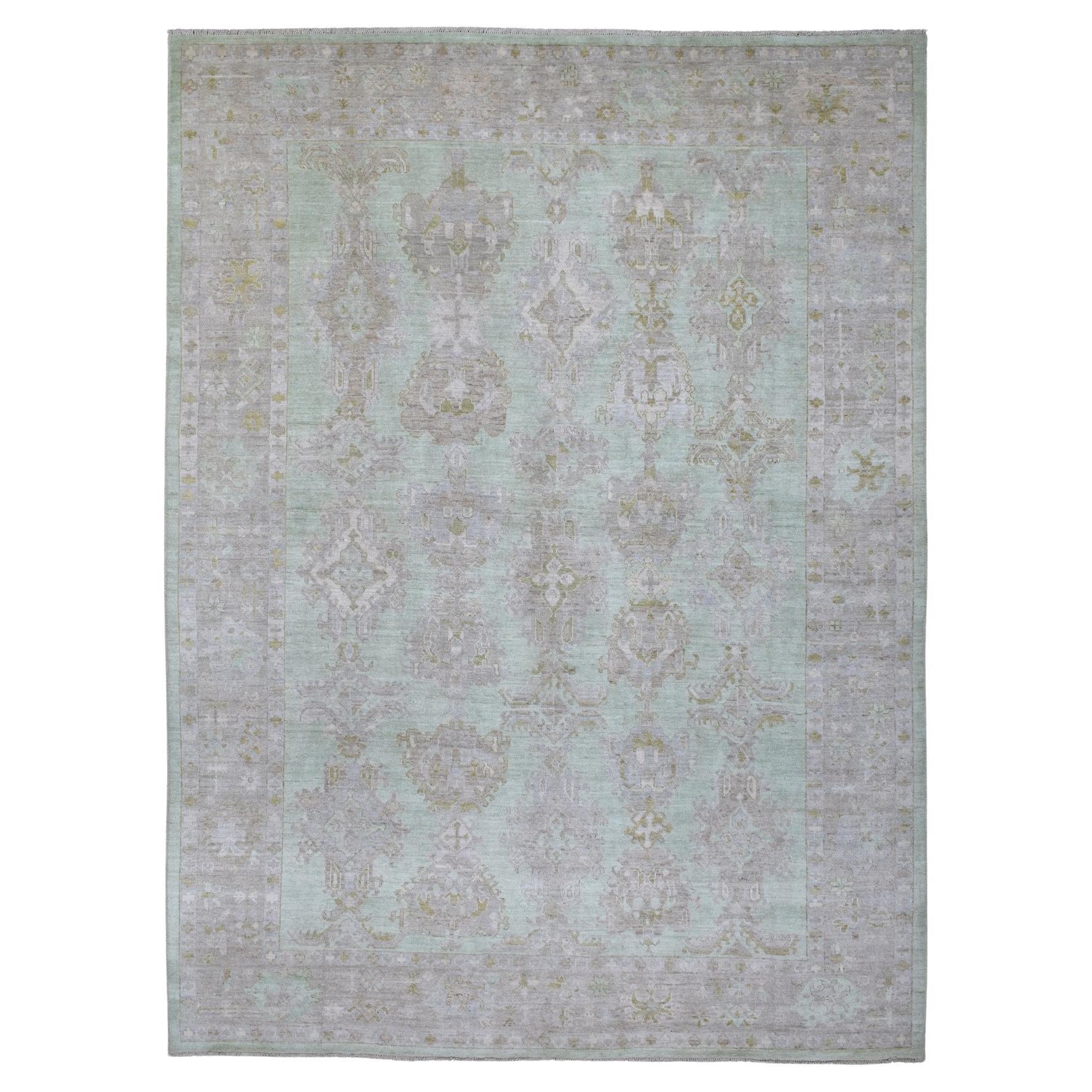 9'9 "x13'2" Handgeknüpfter Hellgrüner Angora Oushak Weicher Samtiger Plüsch Wollteppich im Angebot