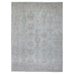 9'9"x13'2" Hand Knotted Light Green Angora Oushak Soft Velvety Plush Wool Rug