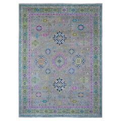 9'9"x13'2" Stone Gray Fusion Kazak Caucasian Medallions Design Hand Knotted Rug