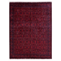 9'9 "x13'3" Alfombra afgana roja Khamyab con motivos tribales anudada a mano en lana